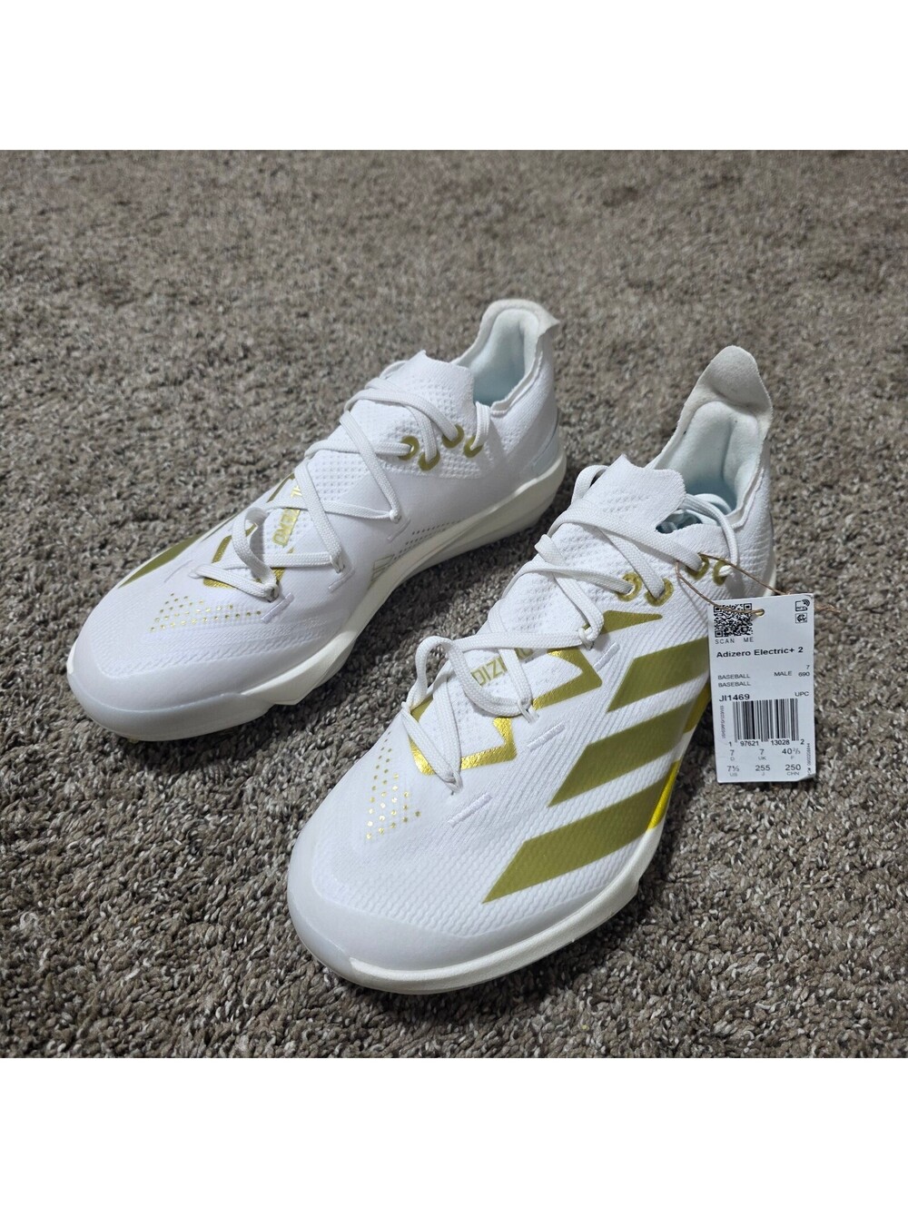 adidas Adizero Electric+ 2.0 Men's 7.5 Baseball Metal Cleats White Gold JI1469
